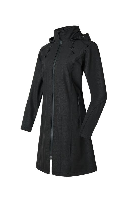 Black coat with a hood on a white background