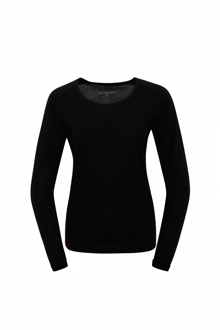 Black long-sleeve crew neck on a white background