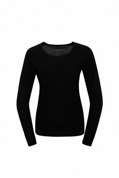 Black long-sleeve crew neck on a white background