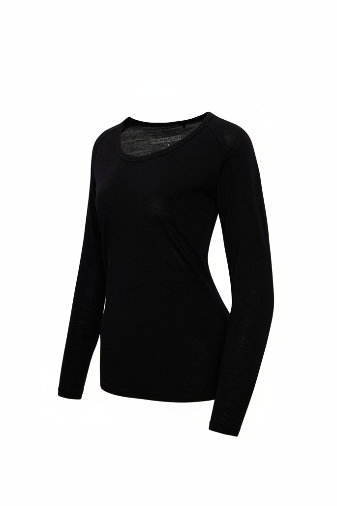 Black long-sleeve top on a white background