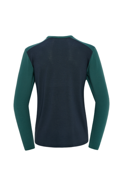 Long-sleeve shirt with green sleeves and black back on a white background