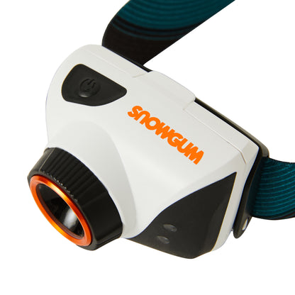 Headlamp with 'Snowgum' branding on a white background