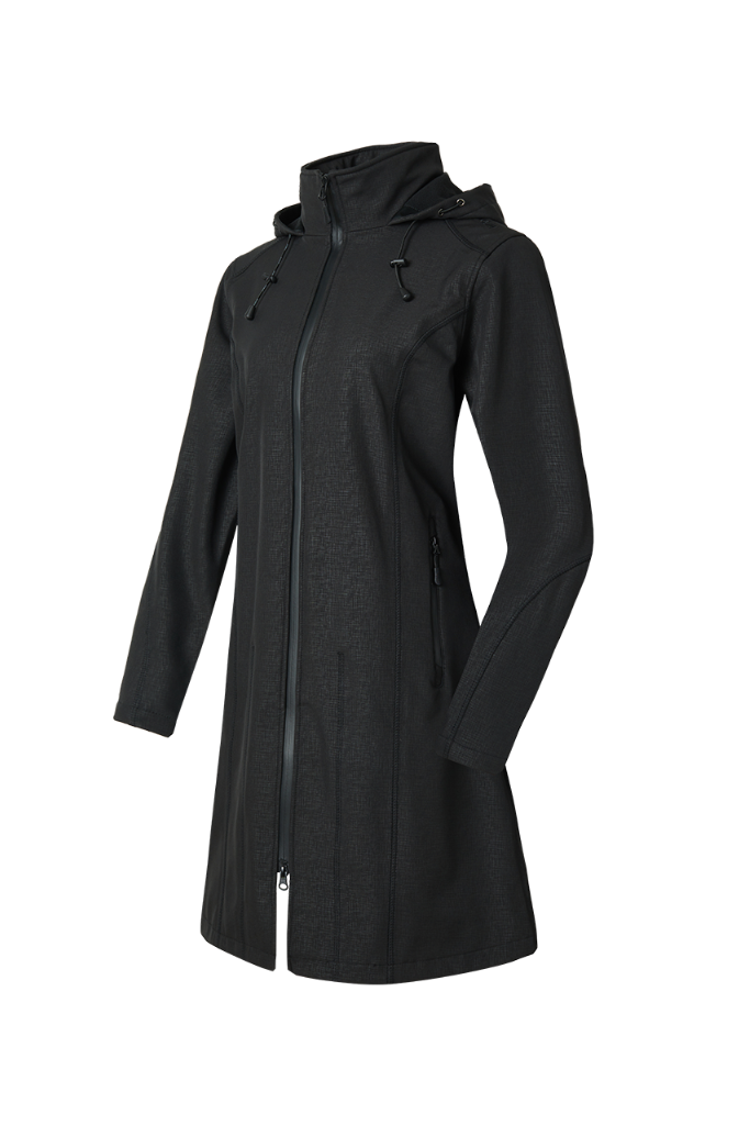 Black coat with a hood on a white background