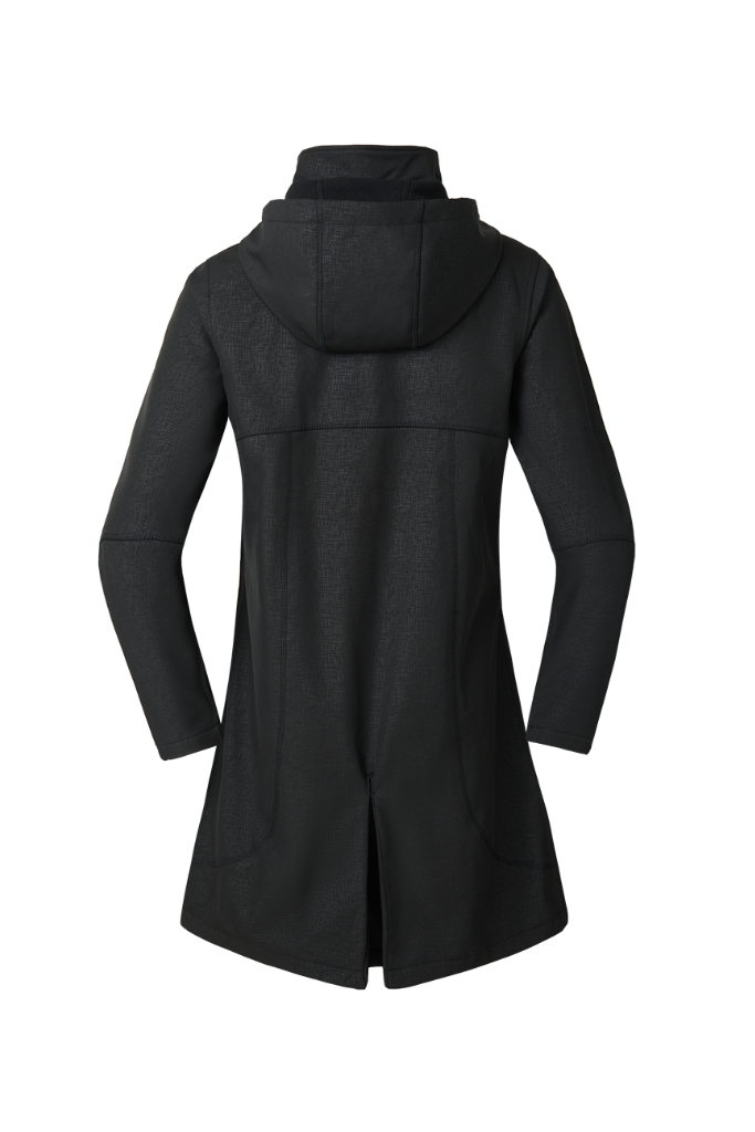Black coat with a hood on a white background