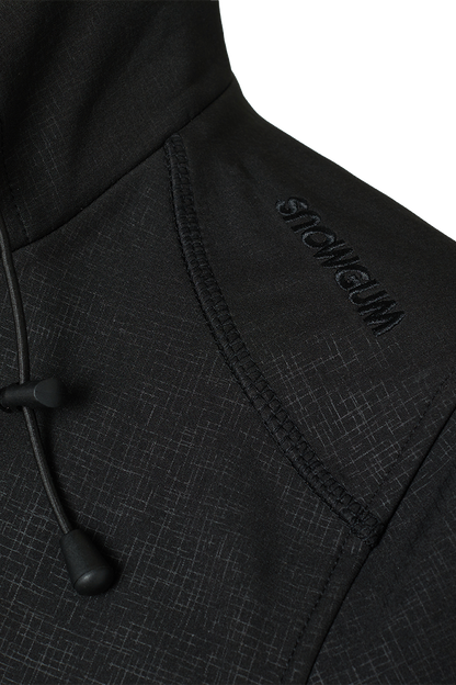 Black jacket with a brand logo on a white background